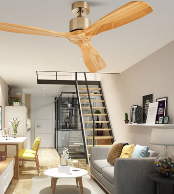 52&quot; Katı Ahşap Tavan Ventilatörü Işıklı Gerçek Ahşap Blade Tavan Ventilatörü