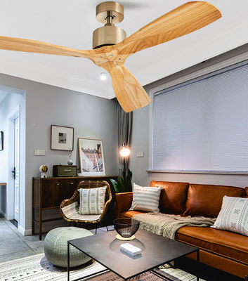 52&quot; Katı Ahşap Tavan Ventilatörü Işıklı Gerçek Ahşap Blade Tavan Ventilatörü